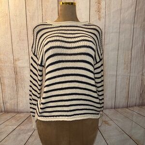 Jean Pierre Klifa Beige & Navy Sweater, Nautical, Natural,  Women’s L Crochet​